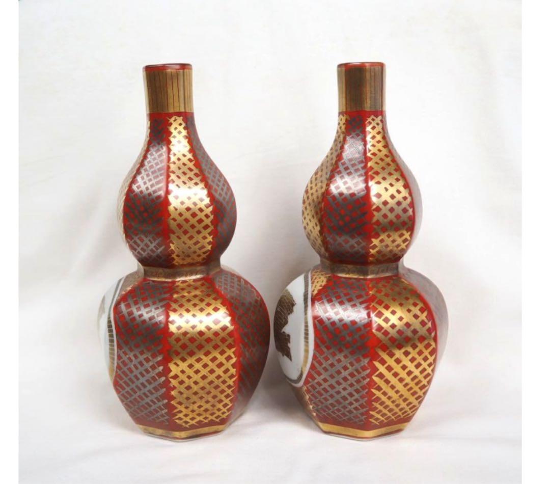 送料無料　日展作家、現代美術展審査員　九谷焼名工　山岸政明作　瑞鳥図徳利　共箱