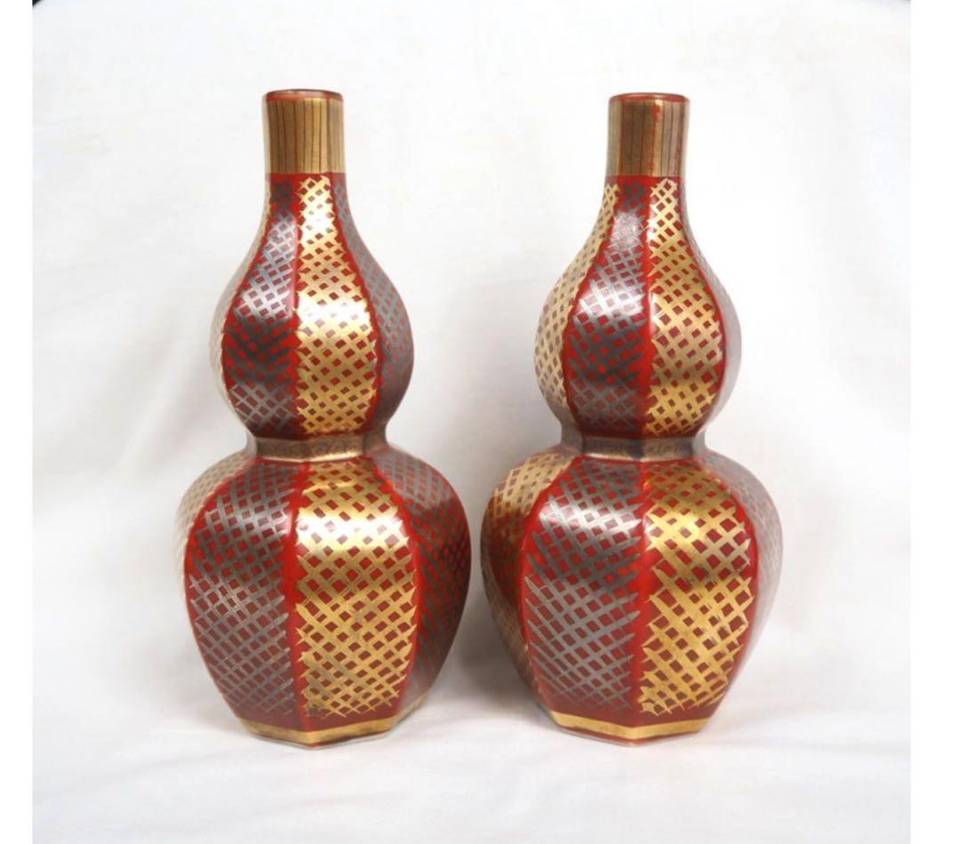 送料無料　日展作家、現代美術展審査員　九谷焼名工　山岸政明作　瑞鳥図徳利　共箱