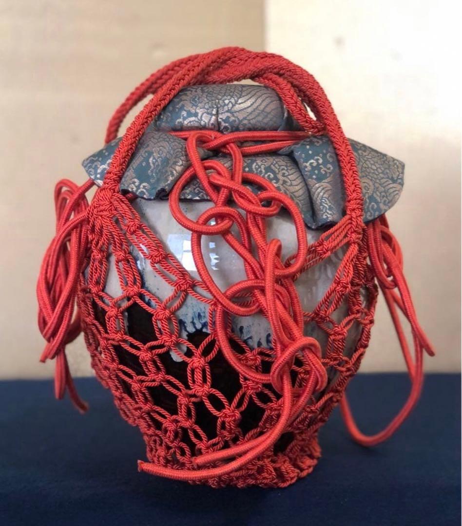 《R》茶道具 四つ耳 飾壷 飾り紐 網紐 口覆 在銘 共箱　251125え6