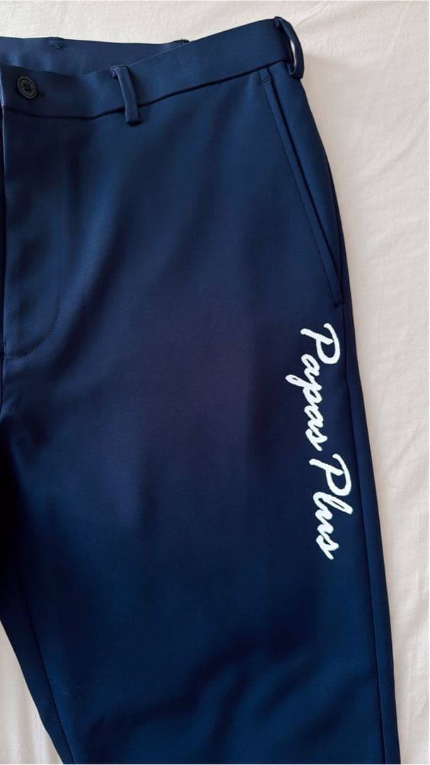 正規 超美品パパスプラス ゴルフ38500円最高級パンツ52 LL ダークネイビ