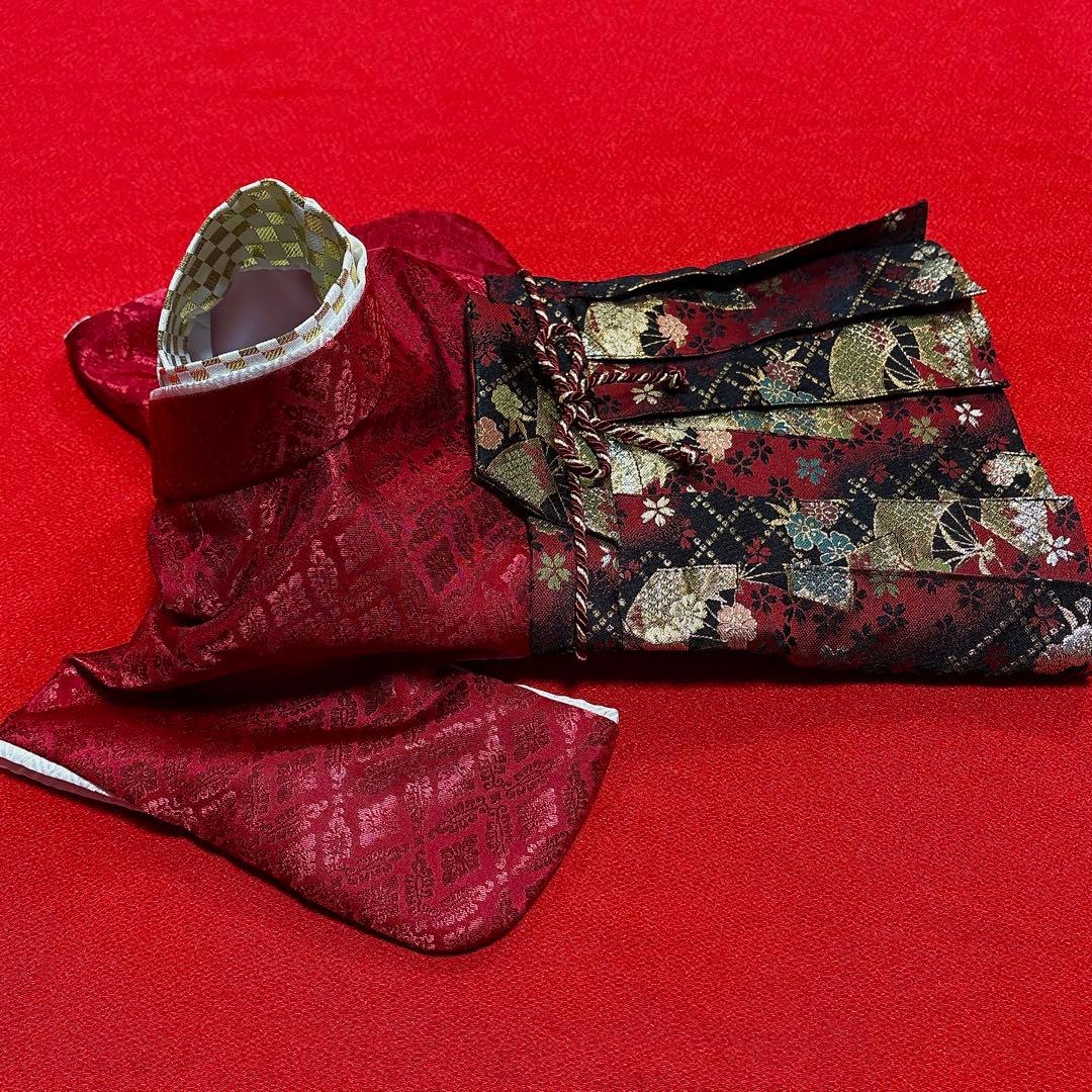 即納✨犬の袴✨犬用本格袴セット エンジ 扇柄 SM 扇柄 西陣織 金襴 犬服