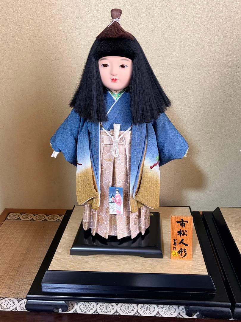 【高級　極美品】市松人形 玉秀作 ペア 男の子 女の子 ガラスケース有　台座付き