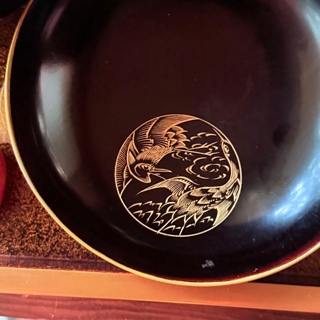 2115様感謝‼️ スーパームーン記念JAPAN輪島丸紋沈金松竹梅&鶴亀　黒椀4客