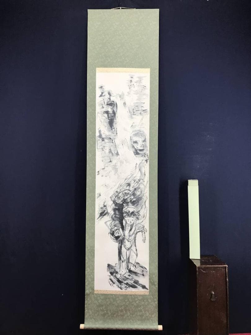 作者不詳/不動明王図/滝に不動図/仏画/滝に人物図/掛軸☆宝船☆AH-776