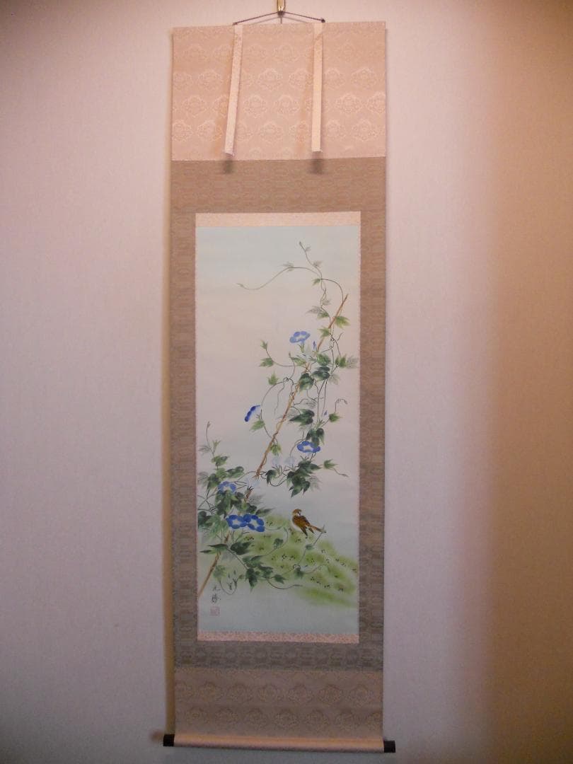 掛け軸 元勝 作 『 朝顔 』 絹本 希少 軸装 茶道具 茶掛け 掛軸 美品