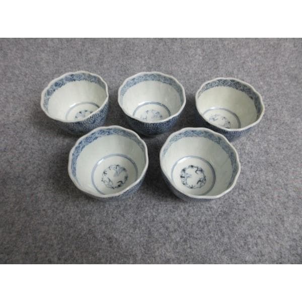 古伊万里染付微塵唐草向付5個 [B28202]