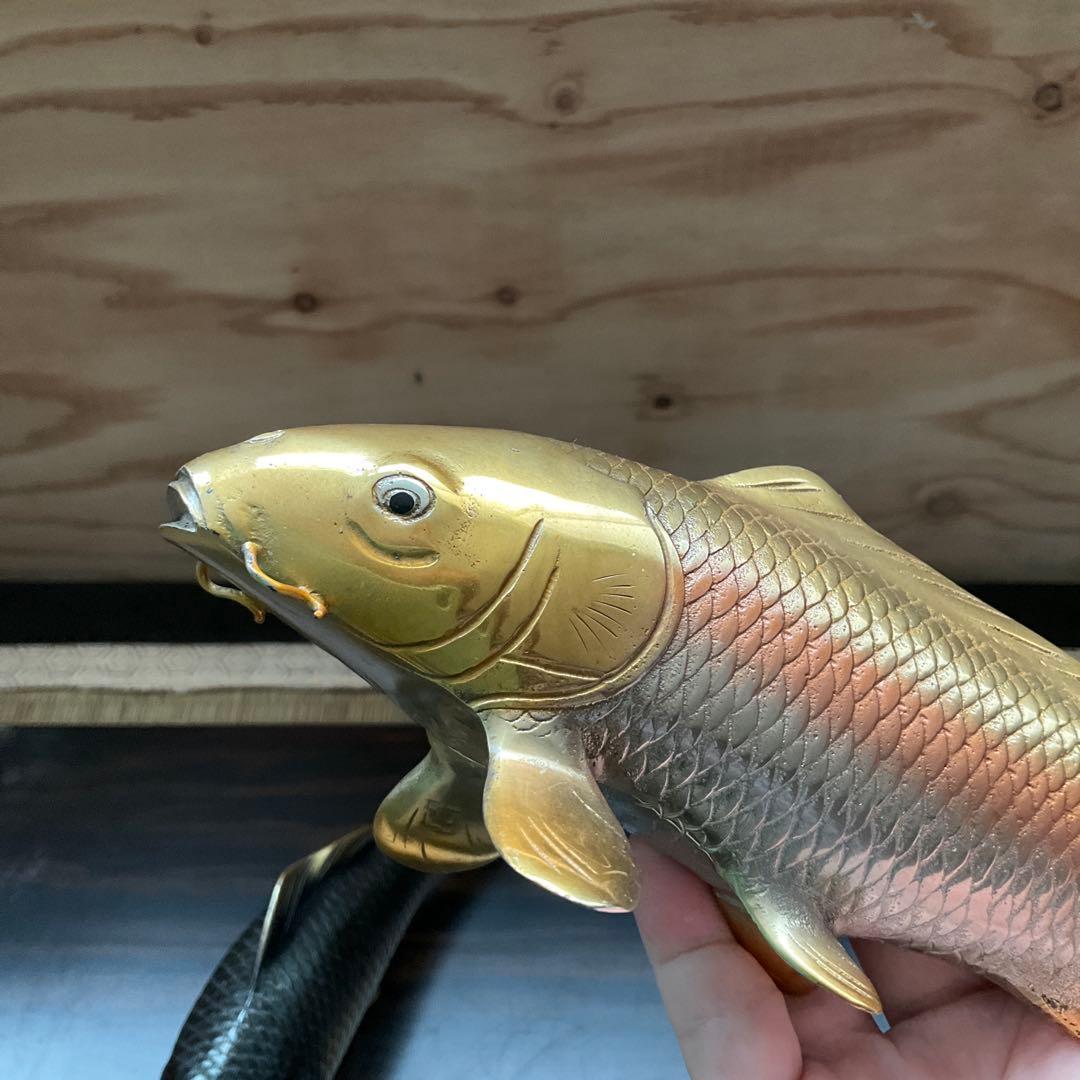 双鯉 双鯉 夫婦鯉 縁起物 金属製鯉の彫刻セット 置物 美術品 金属製鯉の装飾品