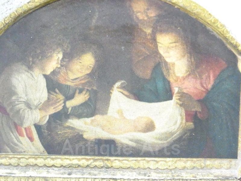 イタリア ヴィンテージ『観幼子イエスと聖母マリア』カルロ・ドルチ３枚続きの祭壇画