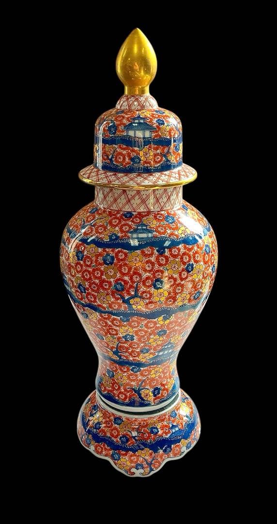 『有田焼』伝統工芸・総手描き古伊万里様式金欄手壺・陶芸作家 藤井錦彩 作