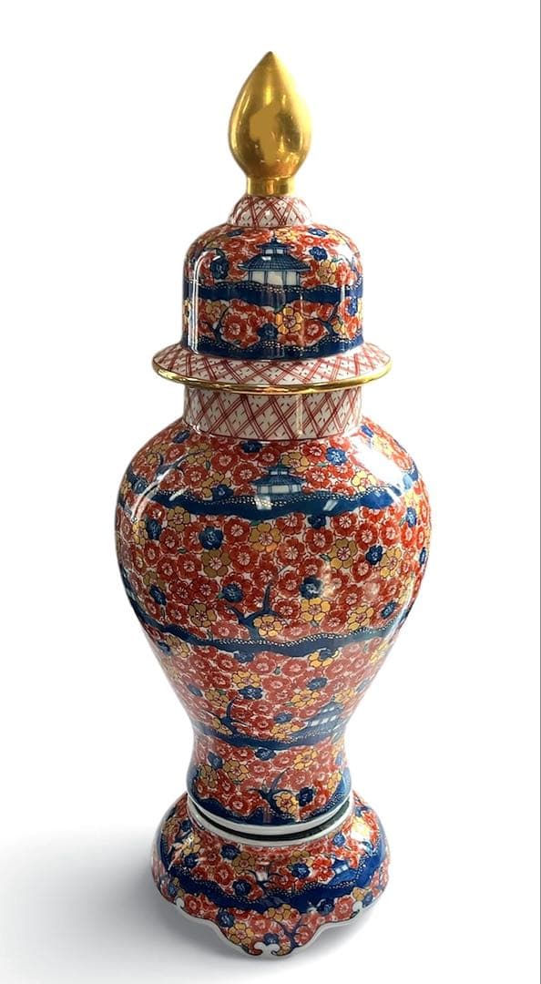 『有田焼』伝統工芸・総手描き古伊万里様式金欄手壺・陶芸作家 藤井錦彩 作