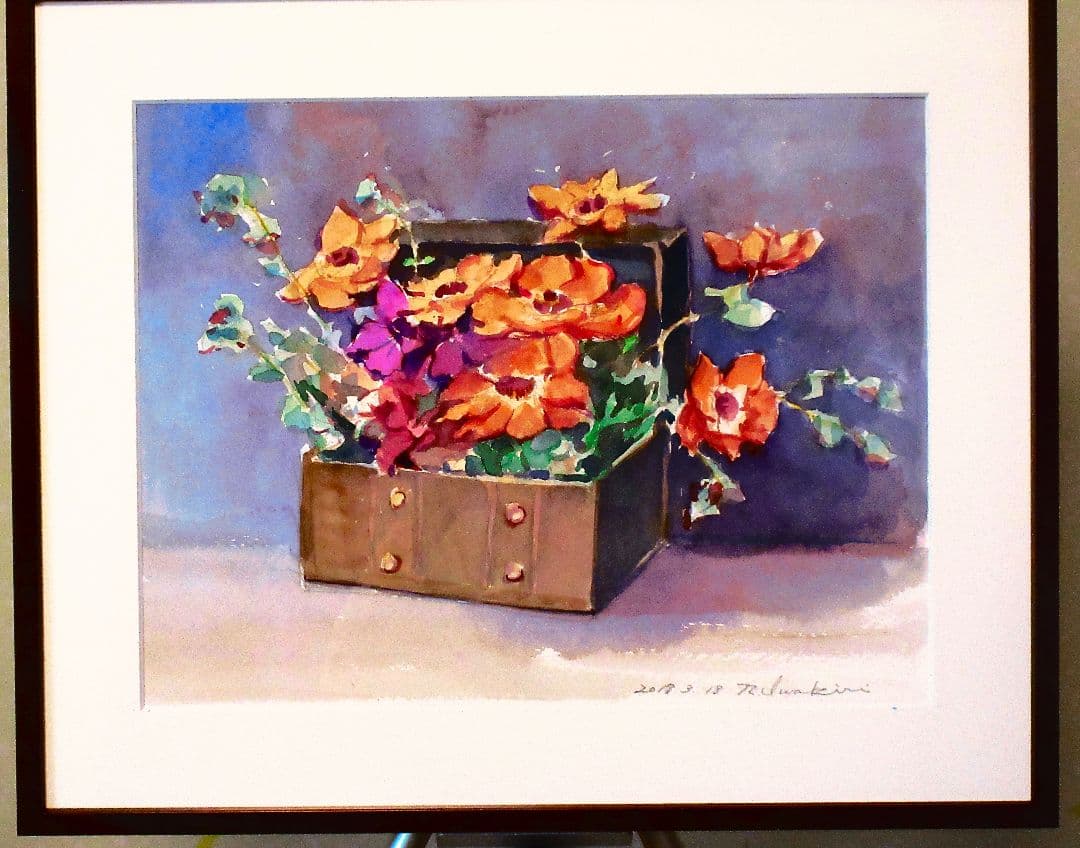 花の水彩画（額装済み）