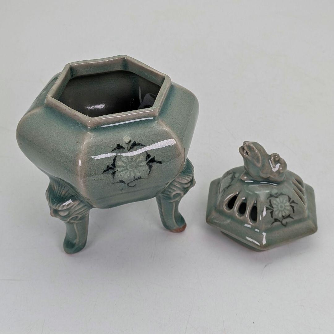 韓国人間国宝 申相浩 獅子摘青磁香炉 高麗青磁 韓国陶磁 香爐 香道具 茶道具