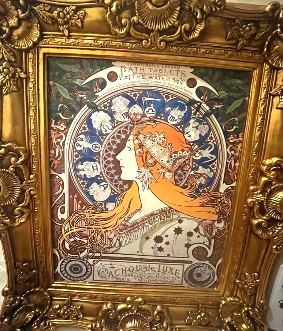 【高級額縁】アルフォンス・ミュシャ ジクレー『黄道十二宮』金額絵　輸入雑貨