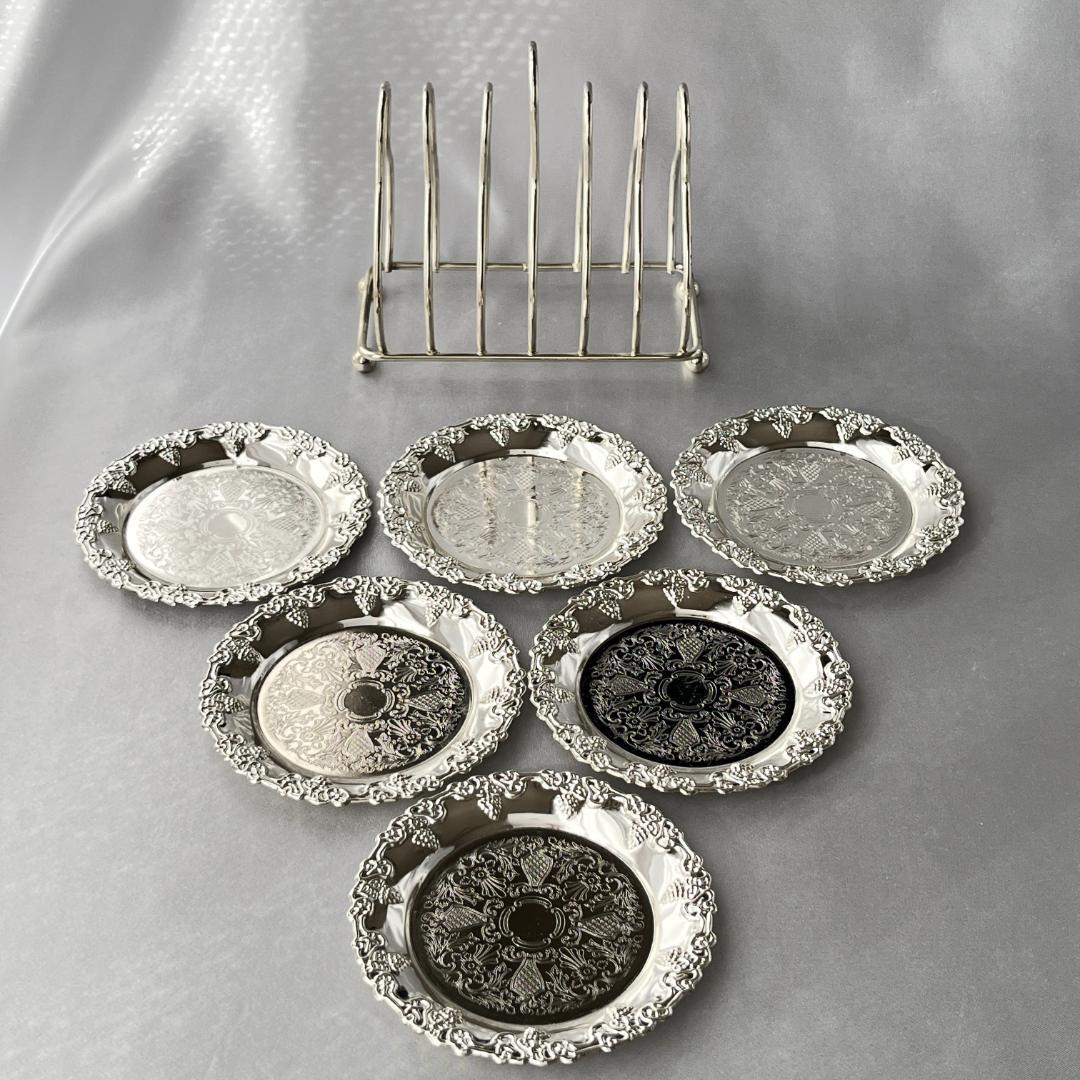 【英国】 葡萄のコースター 6枚 スタンド【シルバープレート】