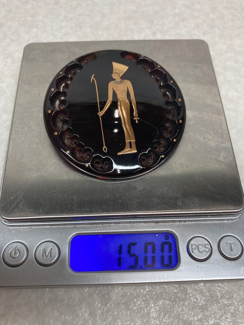 希少 大きめ 蒔絵師 松山武司作 本鼈甲 金蒔絵 ブローチ ペンダント 螺鈿