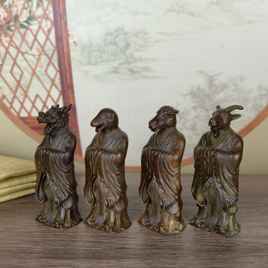 銅製 十二十二干支 茶台 玄関 博古架 装飾品 工芸品 置物