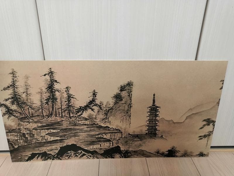 国宝　雪舟筆　四季山水図長巻　春夏秋冬額装セット　美品 複製