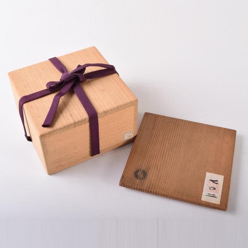 茶道具　楽焼　小川長楽造　花蟹文　赤楽平茶碗　夏茶碗　時代箱　C　7393