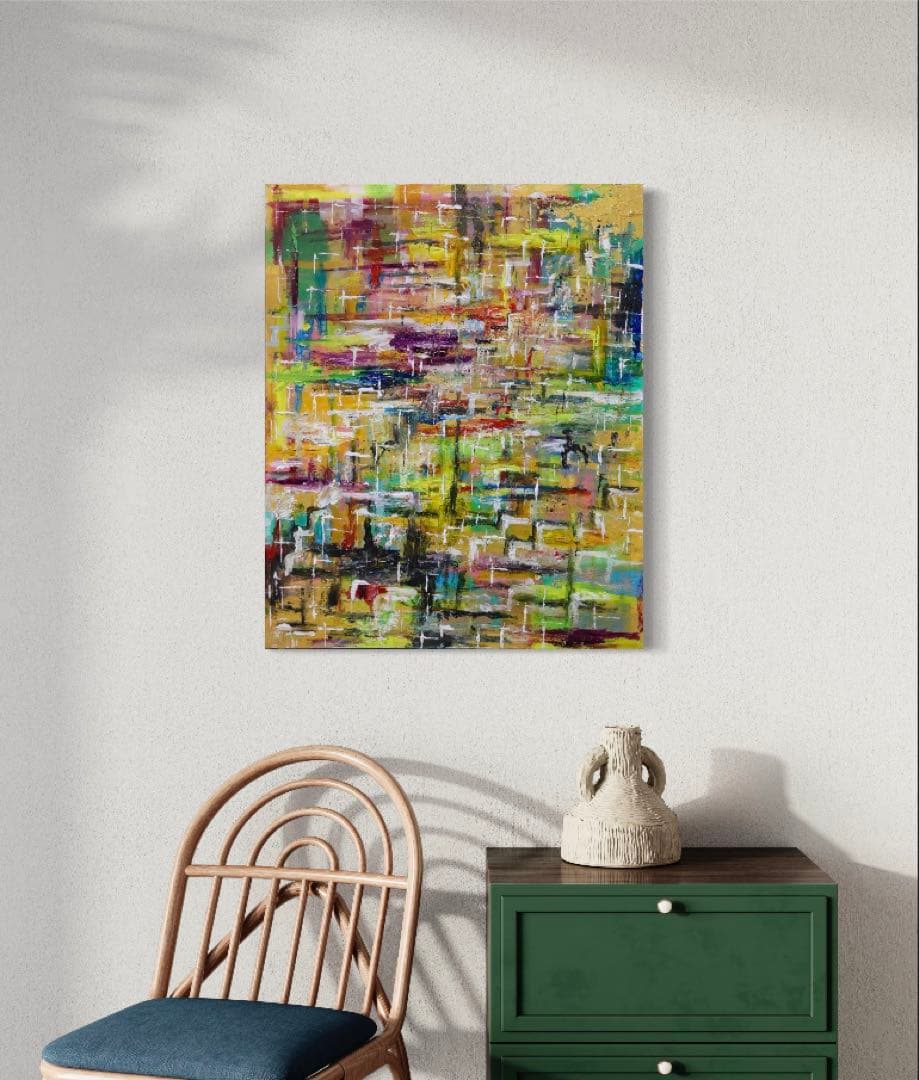 「人生と黄金未来」原画　F15号　抽象画　現代アート　手描き