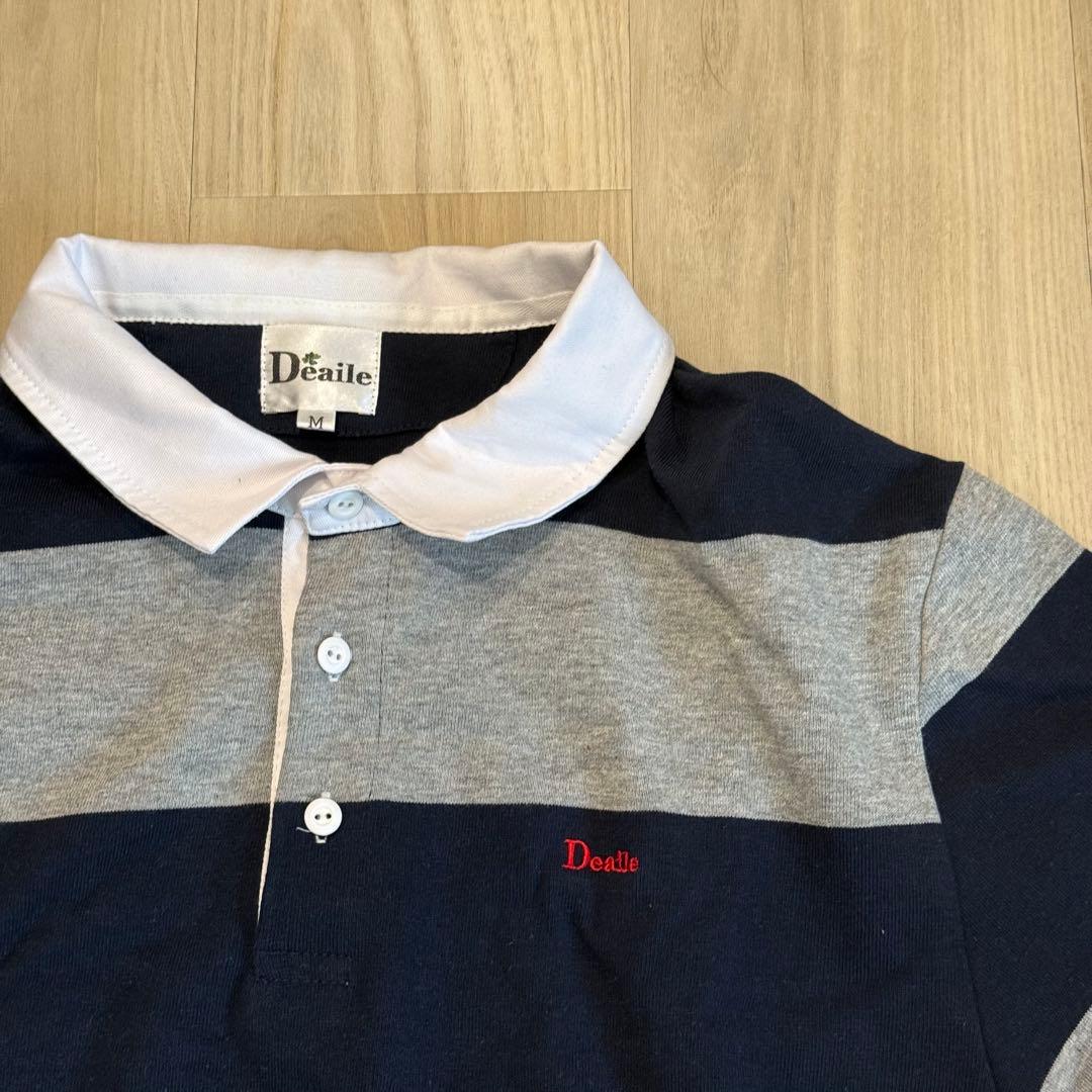 Deaileネイビーグレー ストライプ ラガーシャツ M