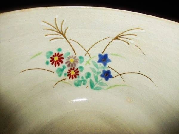 倣乾山秋草文 茶碗 鳴滝窯 橋本城岳造 色絵 抹茶茶碗 京焼