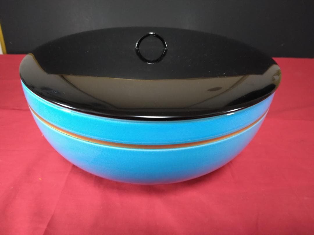 茶道具　水指　【　浅黄交趾　　平水指　桃峰　　塗蓋】 　塗蓋8寸付