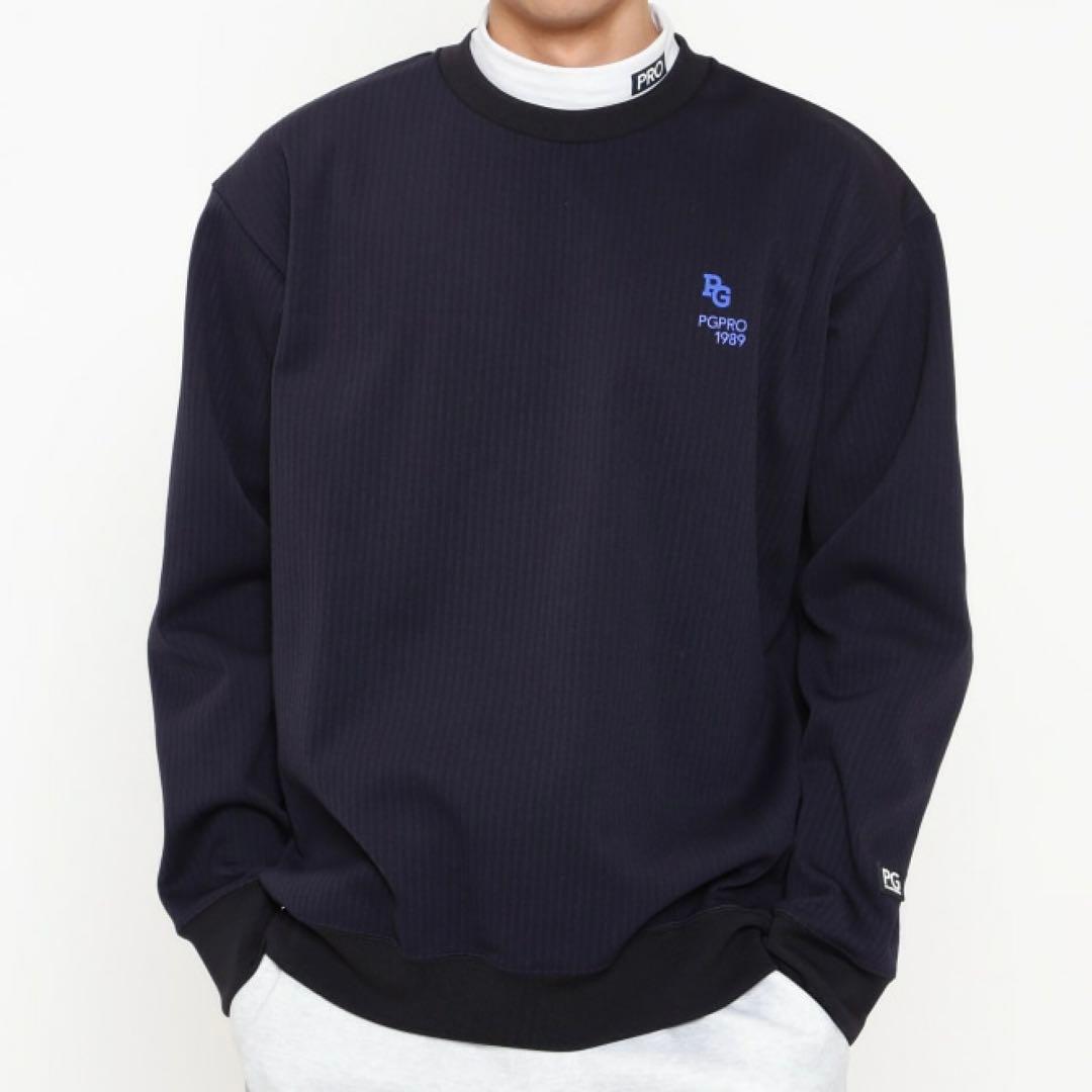 PEARLYGATES　凹凸ストライプクルーネックプルオーバー　トレーナー　紺色