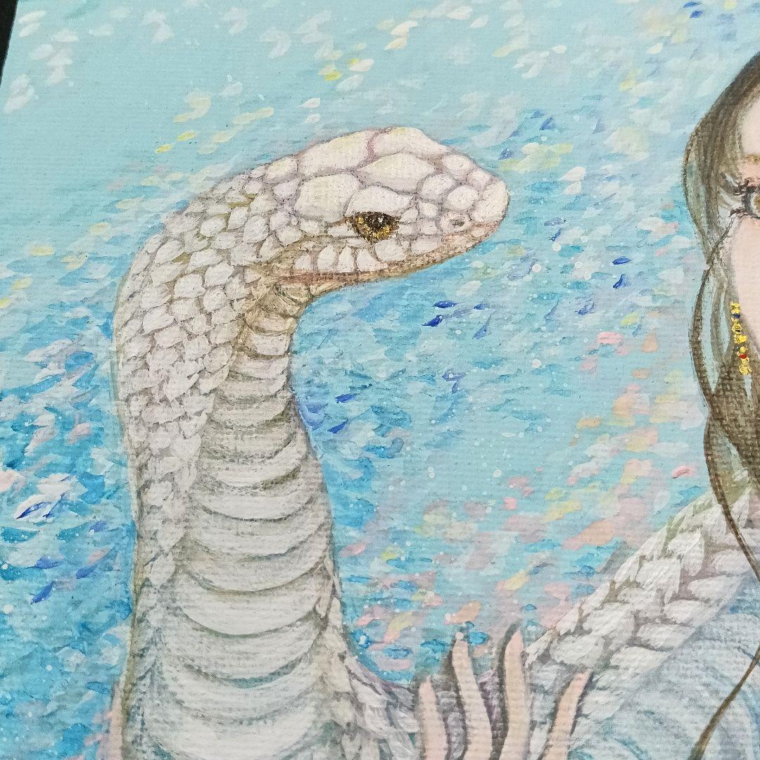 No.550 アクリル画　弁財天　白蛇　弁天様　蛇の絵　開運絵画　原画