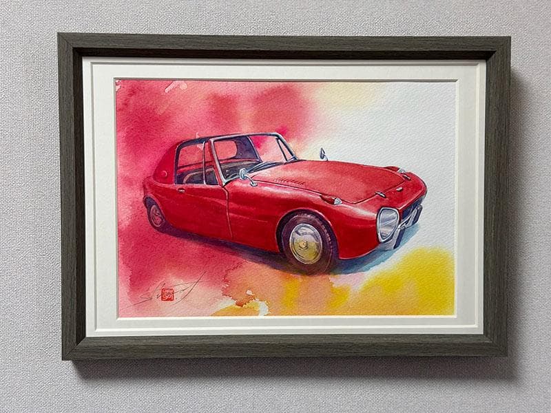 水彩アート「トヨタスポーツ８００」1点物、手描き、真筆。