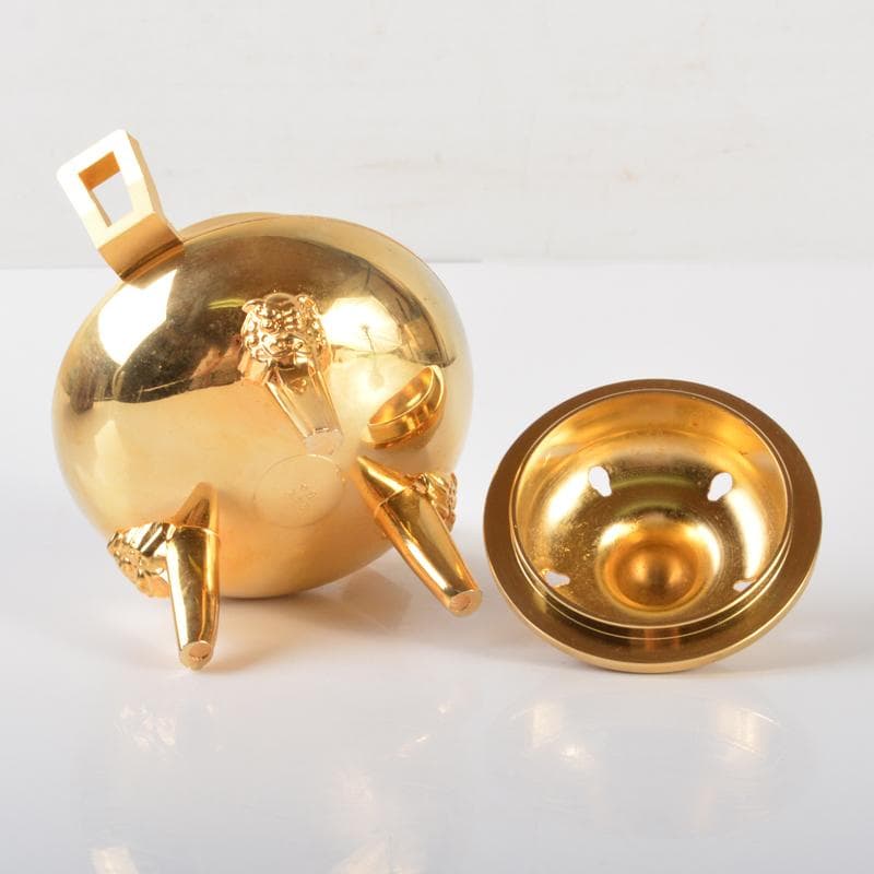 朧　香道具　銅製　雲龍文　黄金香炉　24KGP刻印　時代箱付　V　5804