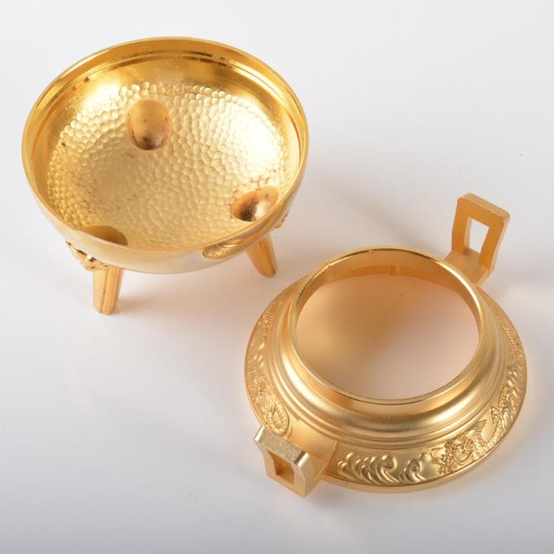 朧　香道具　銅製　雲龍文　黄金香炉　24KGP刻印　時代箱付　V　5804