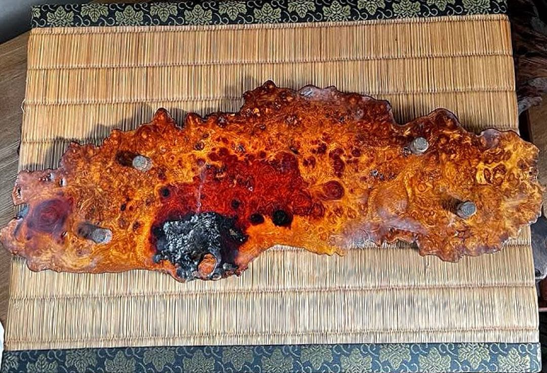 天然時代木 希少 横長 奥細 花梨 玉杢 瘤 四足 花台 香台 盆栽台 50㎝