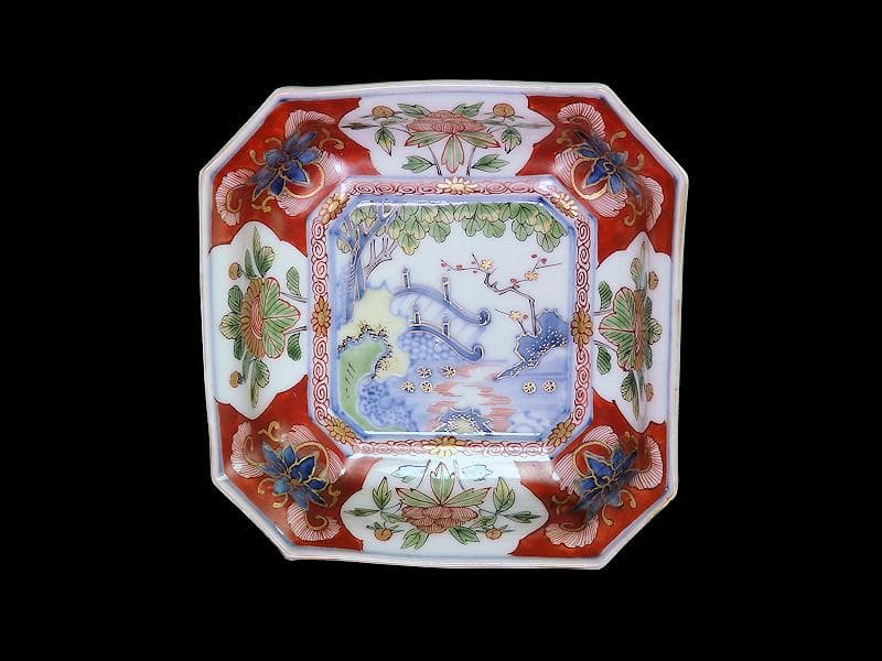 大聖寺伊万里　金襴手　窓絵　牡丹に菊　四方角向付　５客　N1643A-CLv