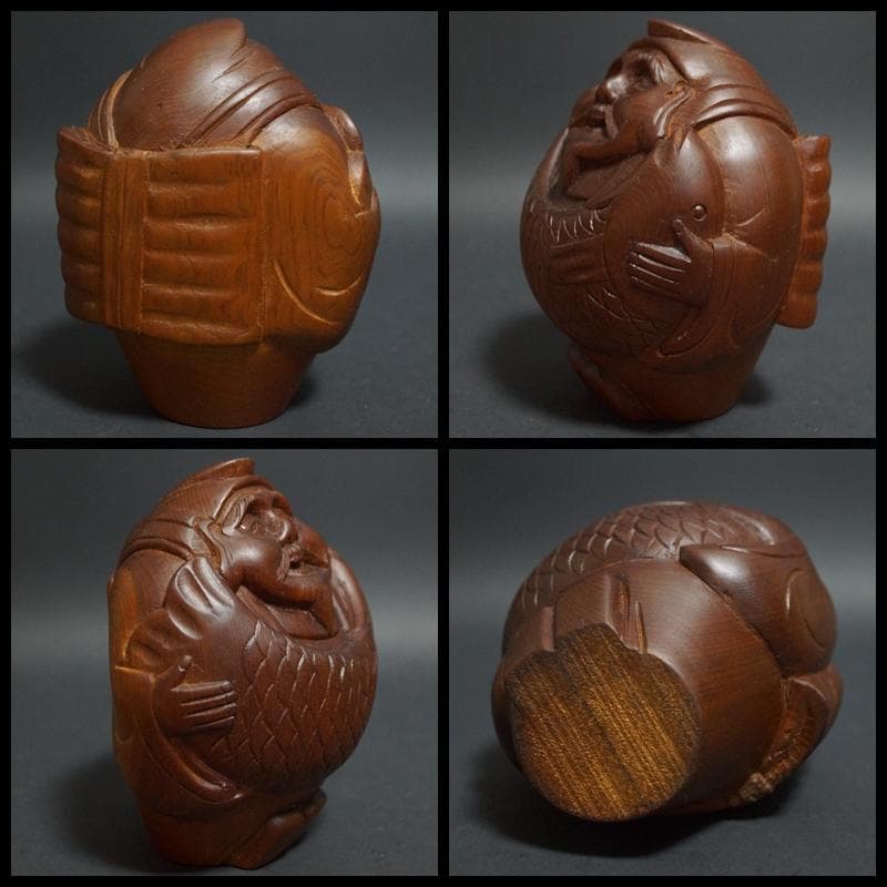 開運 細工木彫り『恵比寿/大黒天/寿老人』 三星福禄寿セット一刀彫り 縁起物置物