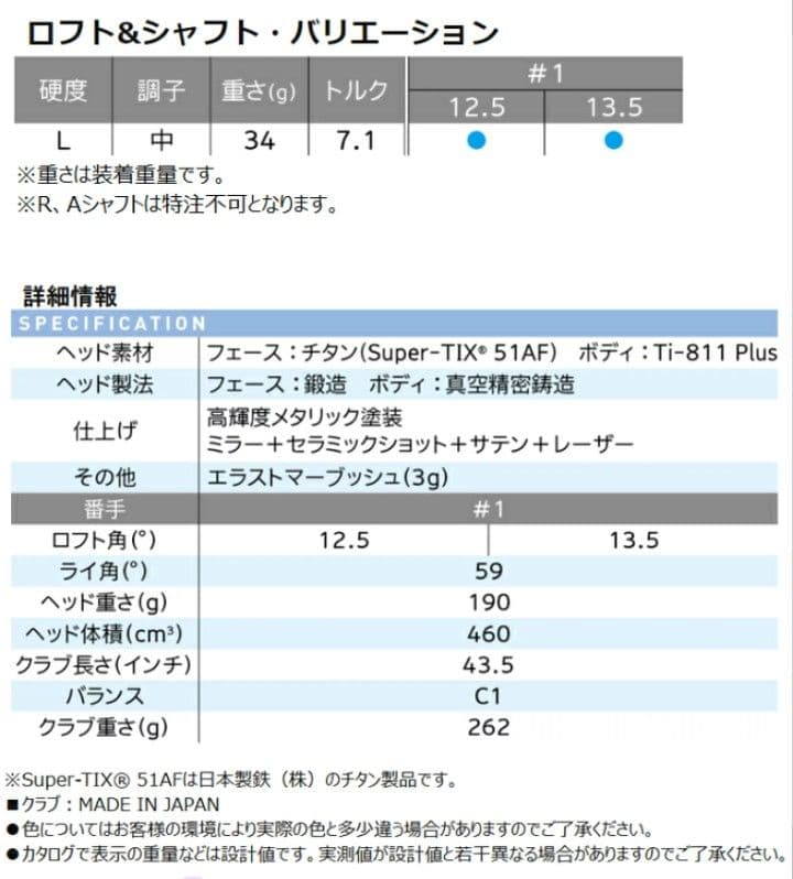 新品◆DUNLOP　XXIO　レディスドライバー　ホワイトモデル　L　13.5゜