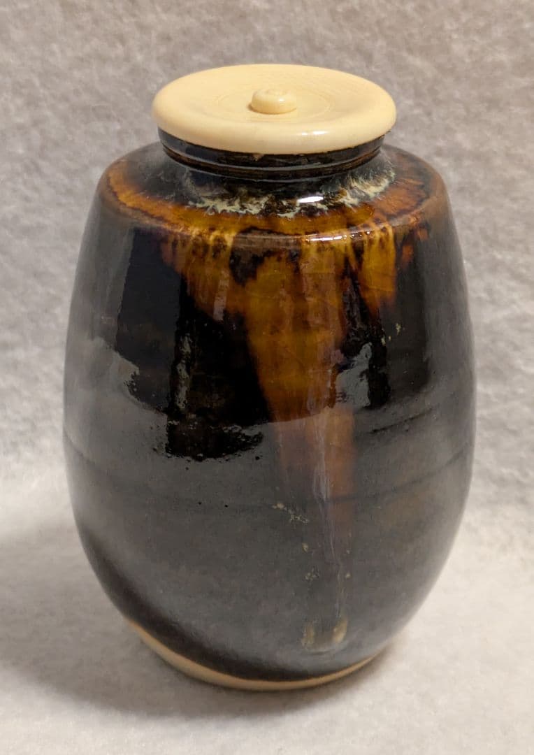 茶入 工芸品/茶道具 京都清水焼 桶谷定一作 肩衝茶入 金襴仕覆付