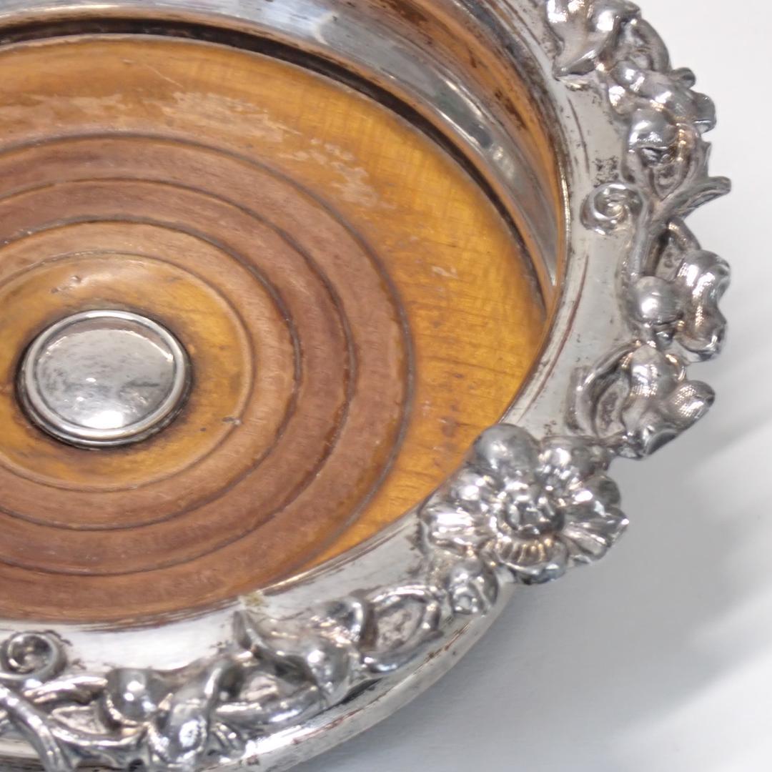 英国製 アンティーク 純銀製 シルバープレート 木製 ワインボトルホルダー