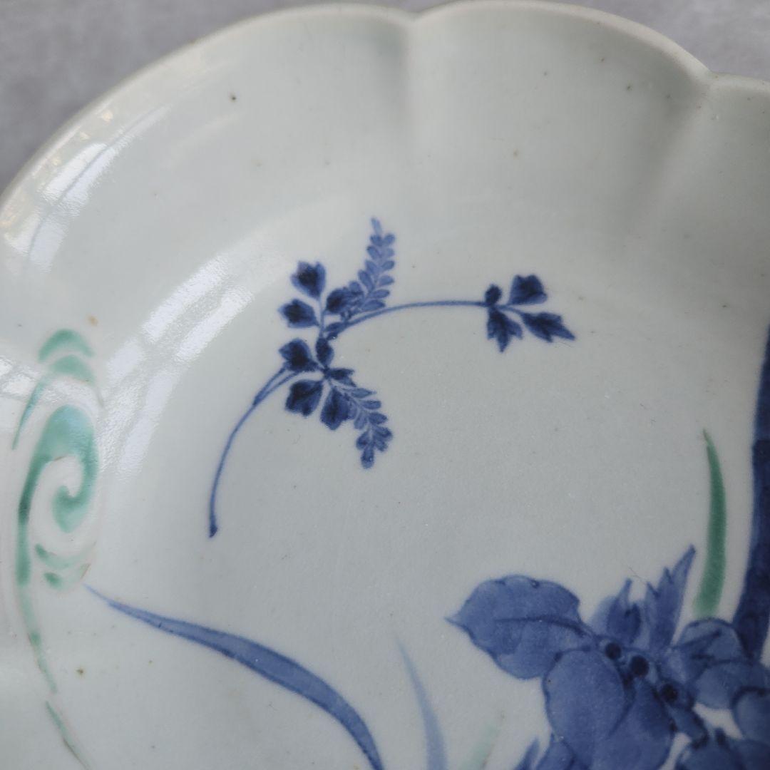 古伊万里　色絵　染付　変形皿　江戸時代　骨董　菖蒲　金直し　金継ぎ　アンティーク