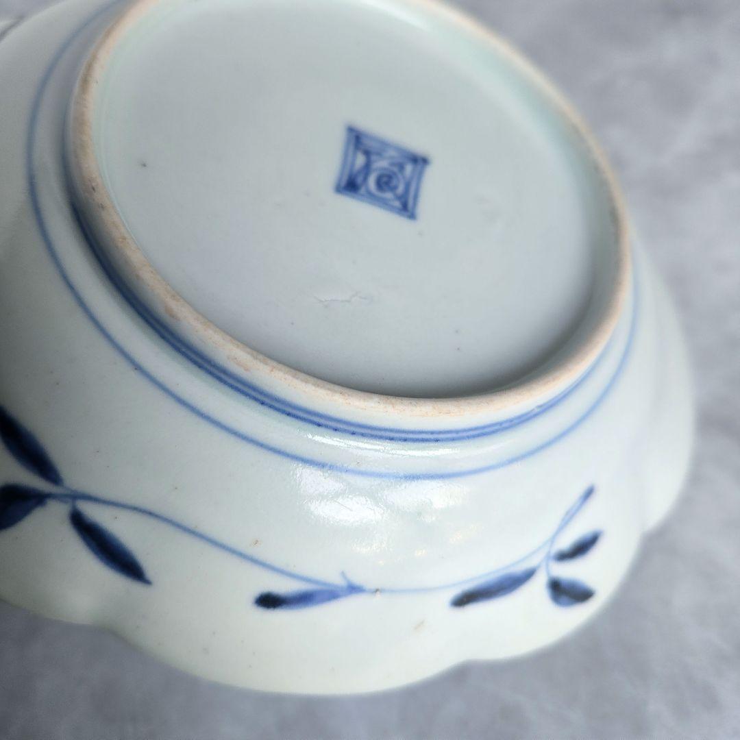 古伊万里　色絵　染付　変形皿　江戸時代　骨董　菖蒲　金直し　金継ぎ　アンティーク