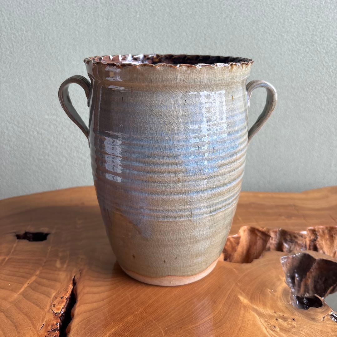 膳所焼 岩崎新定 陽炎園造水指 茶道具 共箱