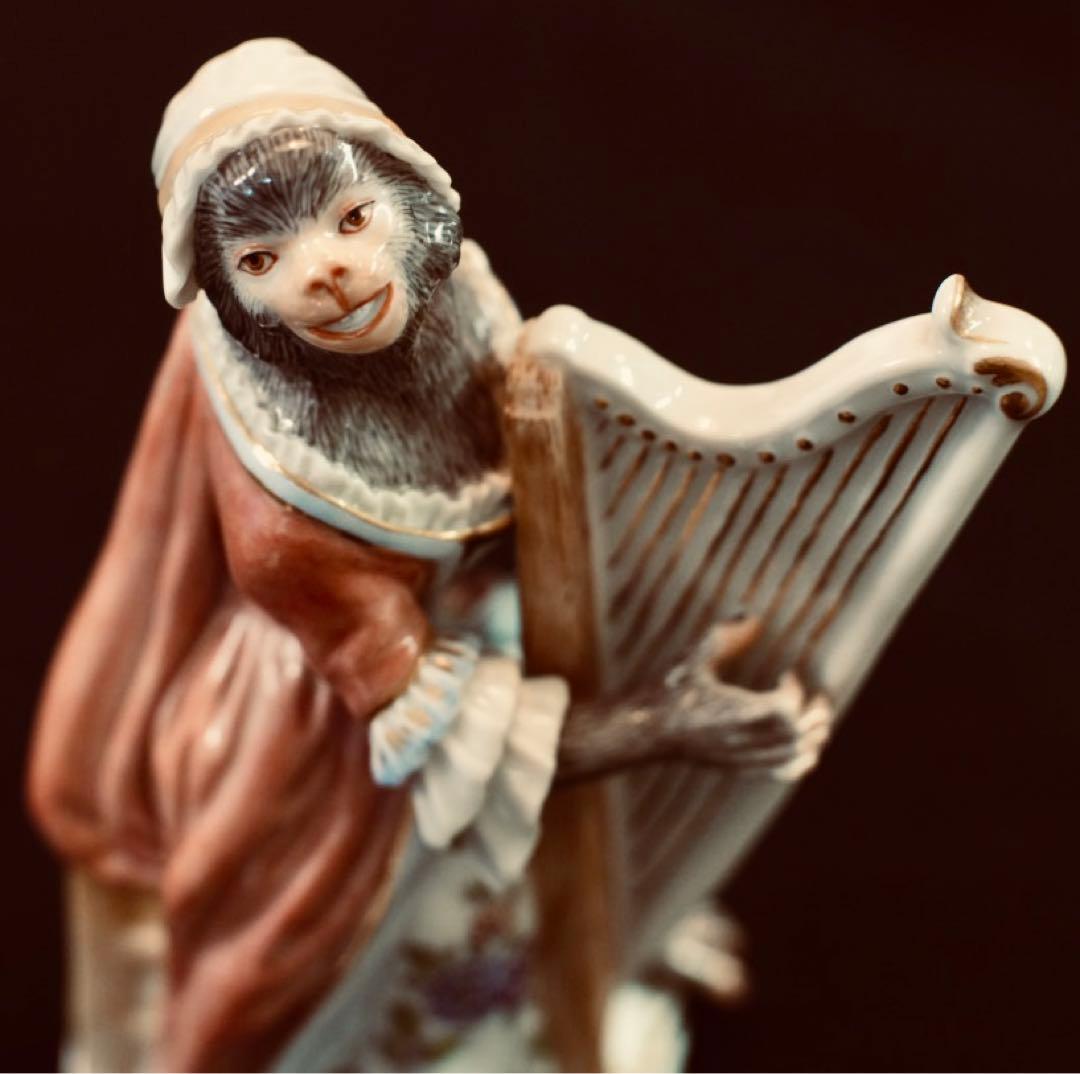 【美品 】マイセン 猿の楽団 ハープ ピンク 1級品