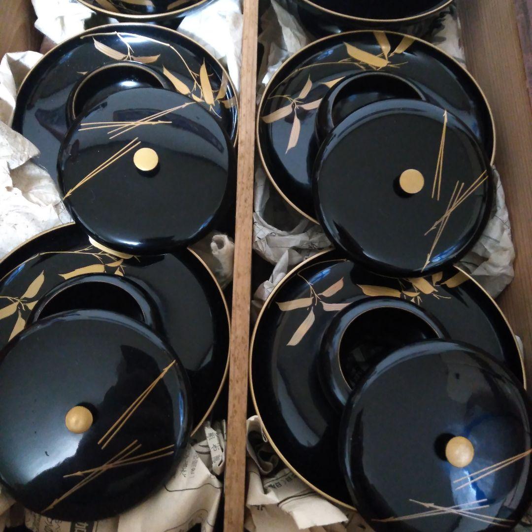 松竹梅蒔絵入　木製茶台十客