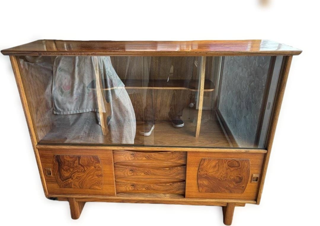 木製ガラス扉キャビネットサイドボード飾り棚ヴィンテージ引き出し付きレア商品