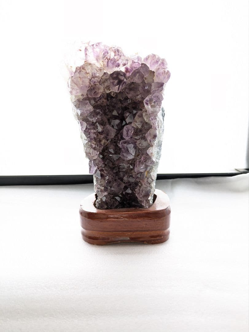 アメジスト 結晶塊 木製台座付き