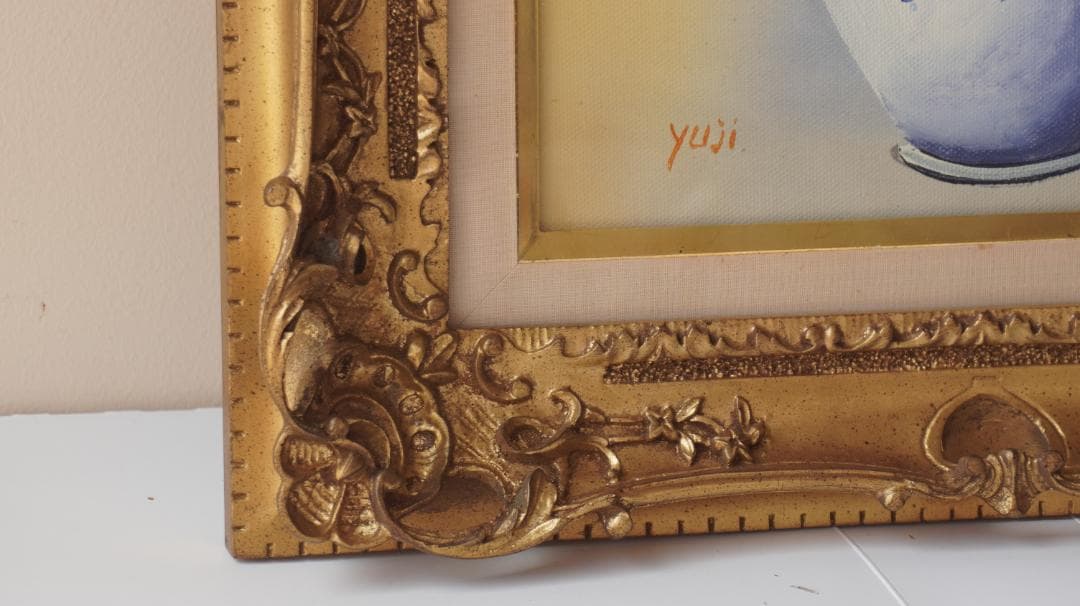 油絵 花 F4号 斎藤遊児 絵画 静物画 額縁 ガラス付き