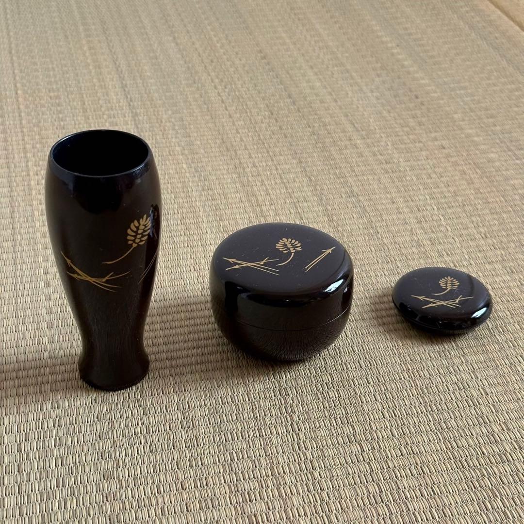 美品【桐溜 利休箱 仁清写3点セット付】佐々木麗峰 田中香泉 利休形茶箱 茶道具