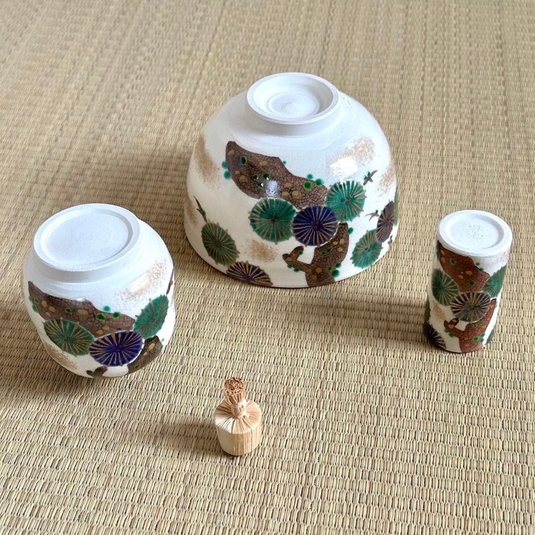 美品【桐溜 利休箱 仁清写3点セット付】佐々木麗峰 田中香泉 利休形茶箱 茶道具
