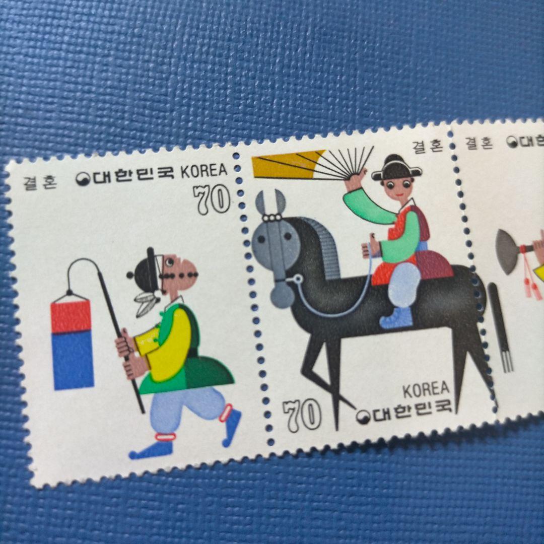 3222 外国切手 韓国 1984年 婚礼風俗 4連刷 未使用