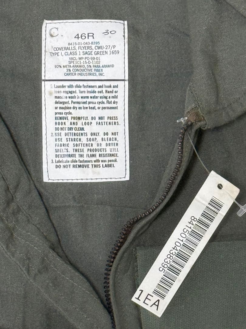 CWU-27/P NOMEX フライトスーツ （タグ付き新品） 46R