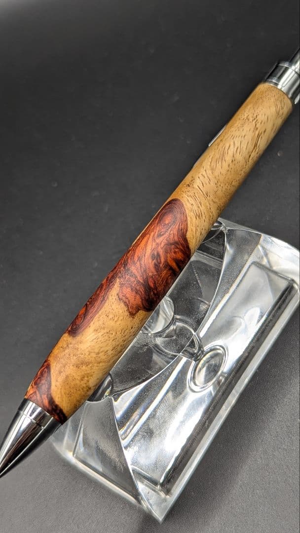 408ペン工房翌檜　特上　本花梨　紅白　瘤杢　木軸シャーペン　ボールペン